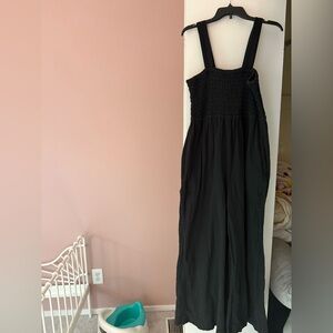Quince Black Smocked Wide Leg Jumpsuit